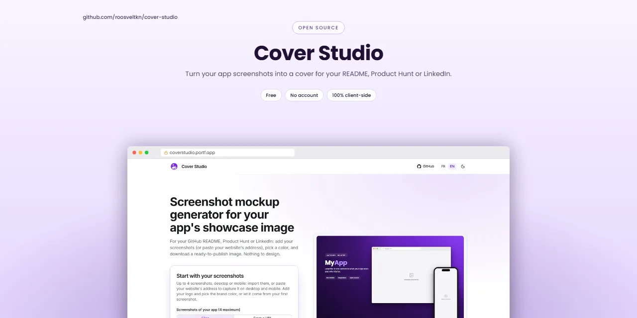 Social preview with a large centered desktop screenshot under the app name